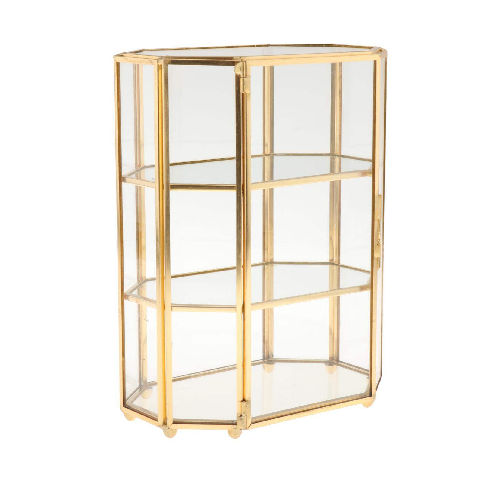 Golden Vintage Octagon Glass Jewelry Box Display Case Organizer for Trinkets, Necklace, Ring, Diamond, Flower 6.7"x4"x8.3"