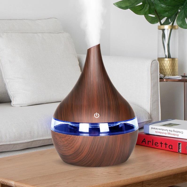 Máy xông tinh dầu cổ cao vân gỗ- khuyếc tán sương nhỏ kết hợp đèn LED 7 màu tinh tế-sang trọng-thư giãn