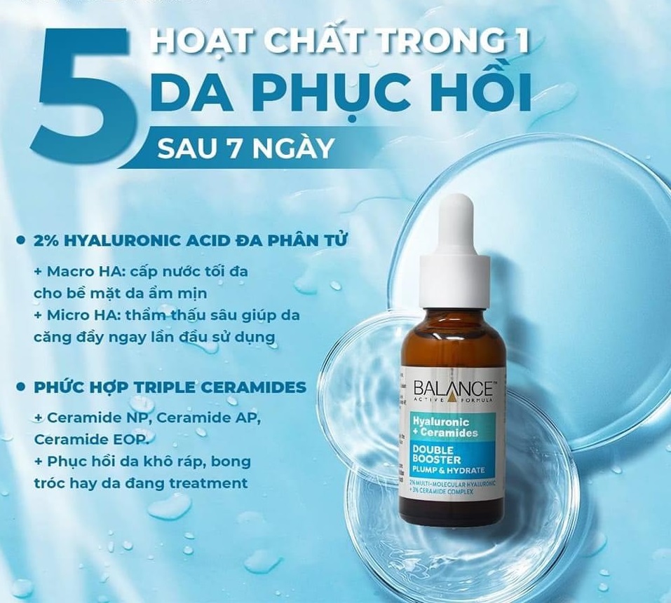 Serum Cấp Ẩm Chuyên Sâu Và Phục Hồi Da Balance Active Formula Hyaluronic + Ceramides Double Booster 30ml