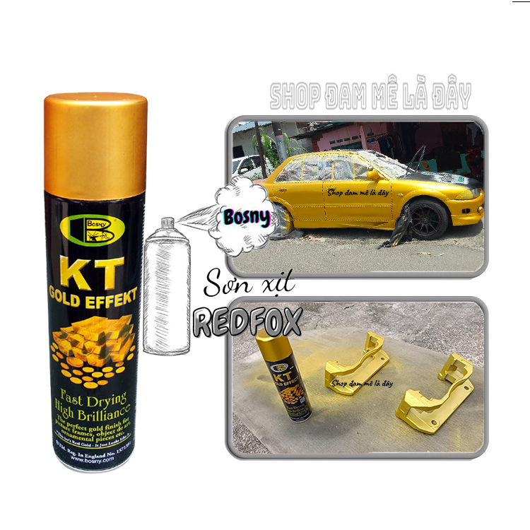 Sơn xi vàng, mạ vàng, vàng 24k 100% Gold No.183 Kt Gold effekt Bosny dung tích 200ml- Thái Lan, sơn mạ vàng, mạ đồng, sơn oto, xe máy, sơn xịt