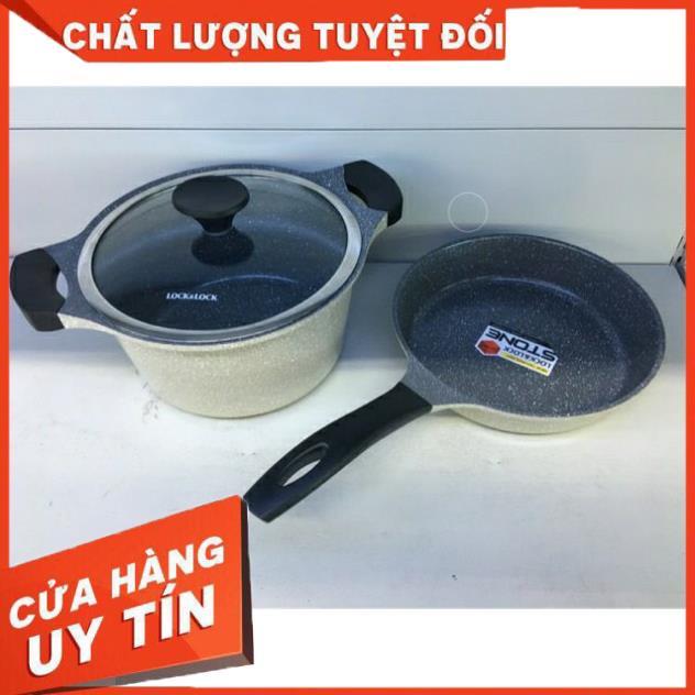 Bộ nồi chảo đá lock and lock (chảo 28cm, nồi 24cm) chính hãng giá sốc bao toàn thị trường