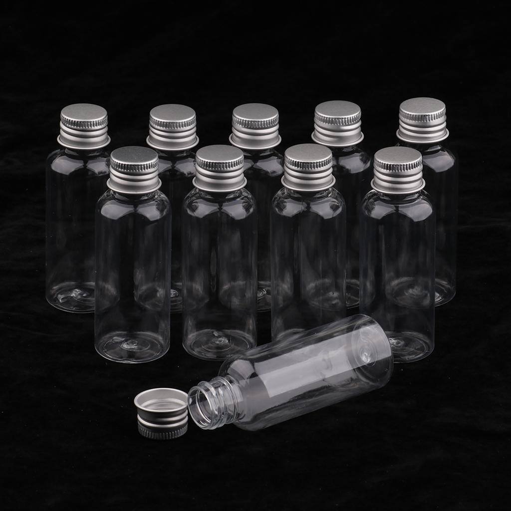 10 x 50ml Clear Plastic Bottle Liquid Sampling Vials Aluminum Cap Refillable