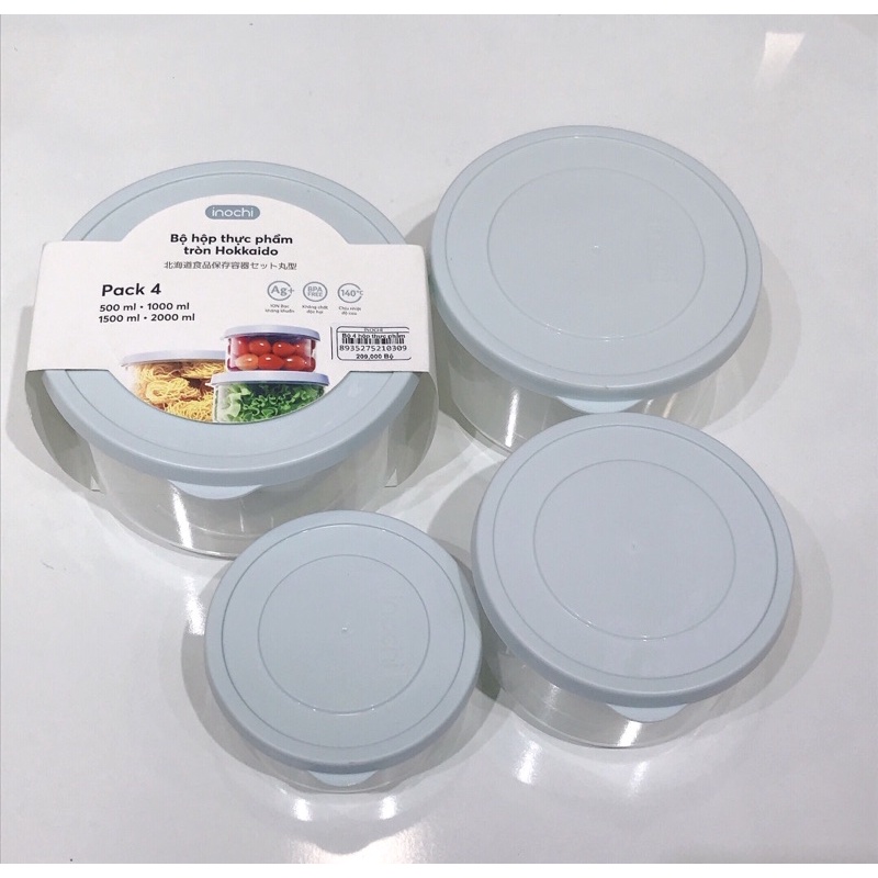 Bộ 4 hộp thực phẩm tròn Hokkaido 500-1000-1500-2000ml - Giao màu ngẫu nhiên
