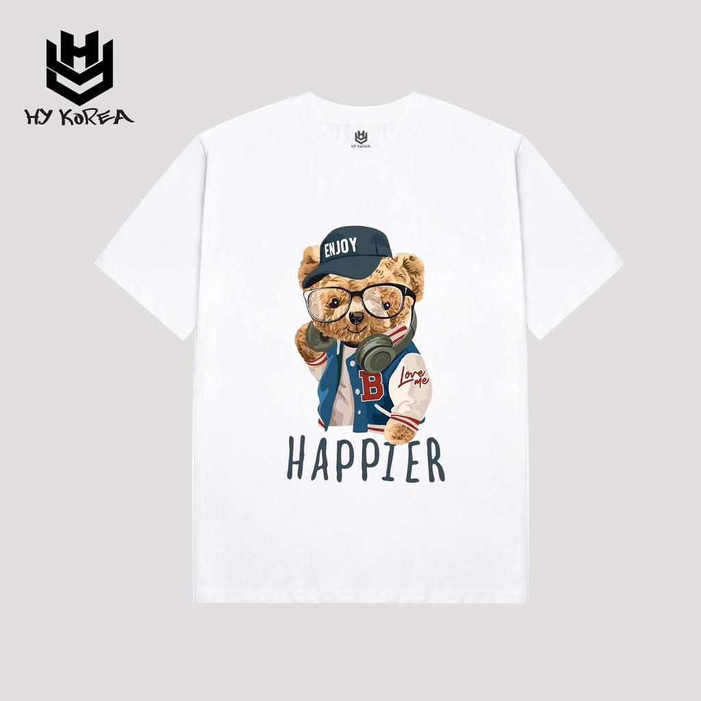 Áo Thun Tay Lỡ HY Korea In Hình Gấu Happier 08.