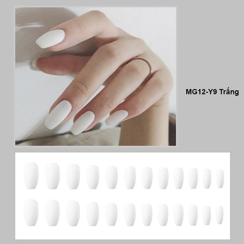 Set 24 nail giả, móng giả màu sắc đơn giản kiểu dáng độc đáo kèm keo dán MG12