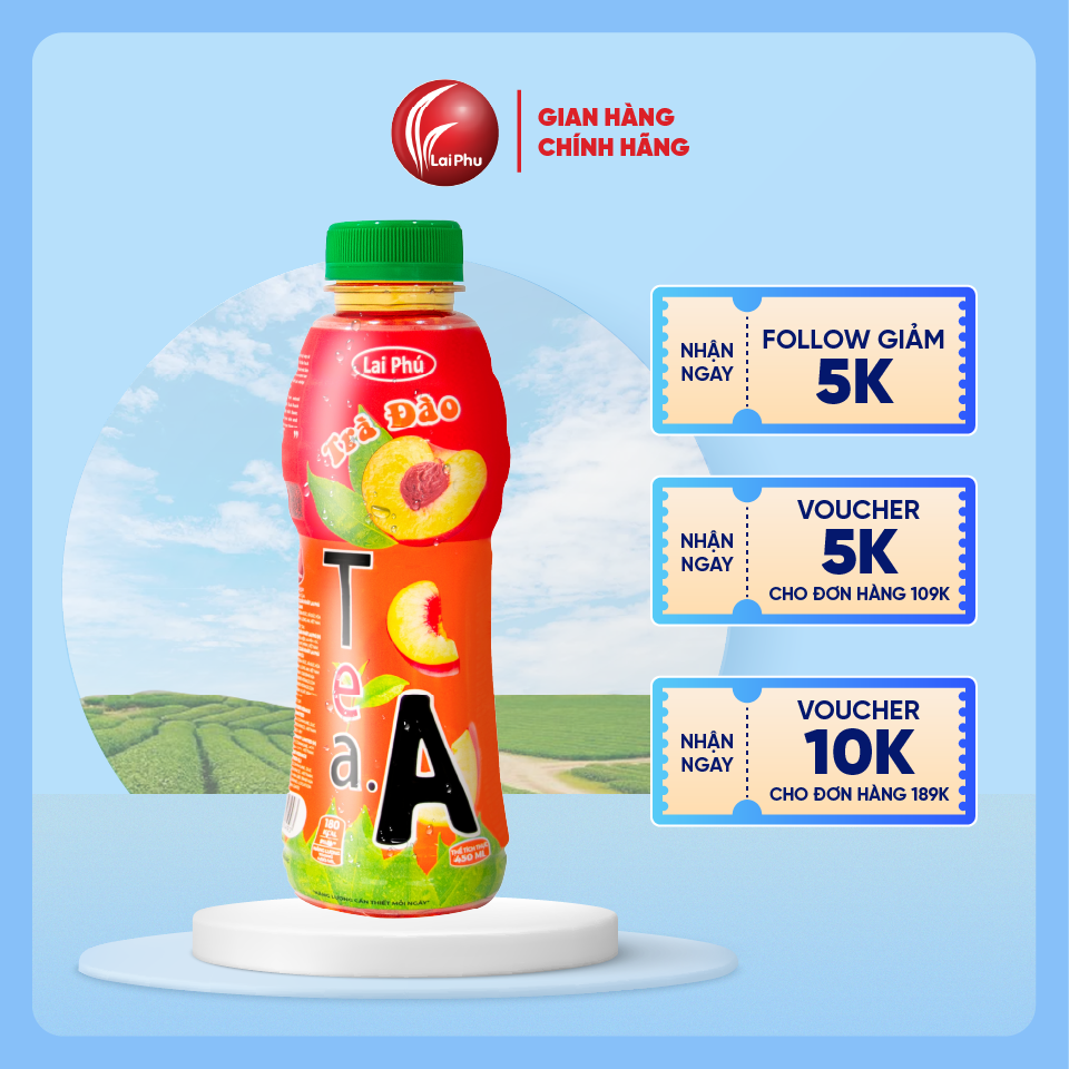 Trà Đào Tea A Chai 450ml - Lốc 6 Chai