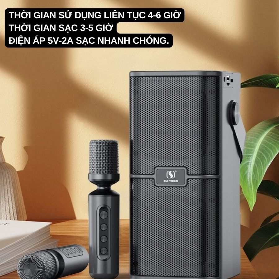 Loa Bluetooth Karaoke Su-Yosd YS218 - Loa xách tay mini YS-218 chất liệu nhựa ABS cao cấp, công suất 35W kèm 2 micro không dây đổi tone giọng thú vị - Hàng nhập khẩu