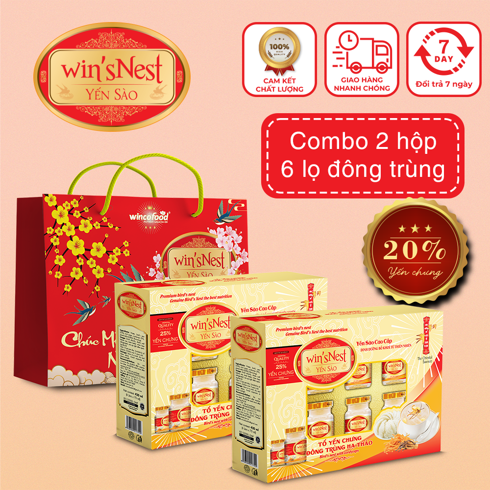 2 Hộp Xuân Yến Sào Winsnest 25 Tổ Yến Chưng Đông Trùng Hạ Thảo 6 Lọ X 70 Ml Hộp Kèm Túi Xách