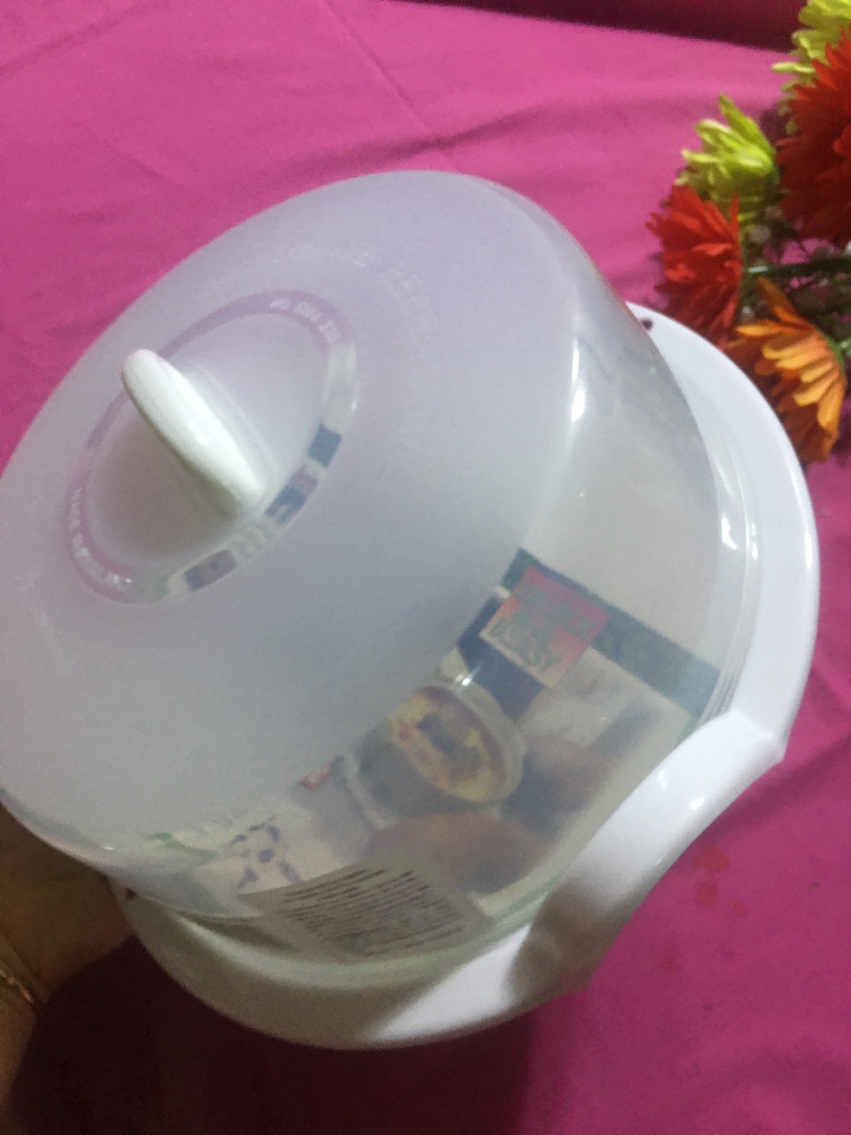 Bộ khay nhựa tròn 2 quai và nắp đậy dùng hâm nóng đồ ăn an toàn trong lò vi sóng 23cm. - hàng Thái Lan