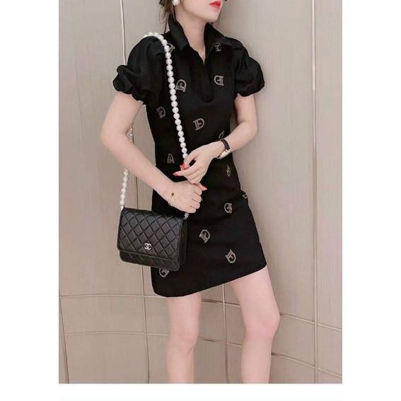 HÀNG NHẬP - ĐẦM THUN CHỮ ĐÍNH ĐÁ PHỐI TAY VOAN