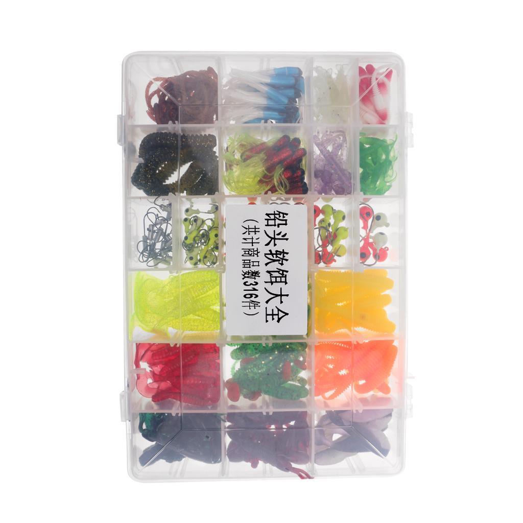 316pcs Soft Fishing Lure Bait & Jig Head Hook Set for Saltwater/Freshwater