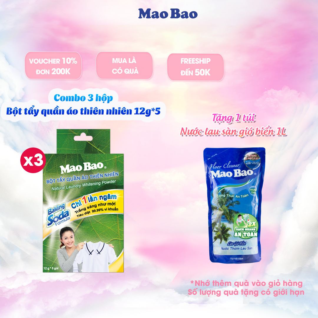 Combo 03 Hộp Bột Tẩy Quần Áo Thiên Nhiên Baking Soda 12G X 5 Gói