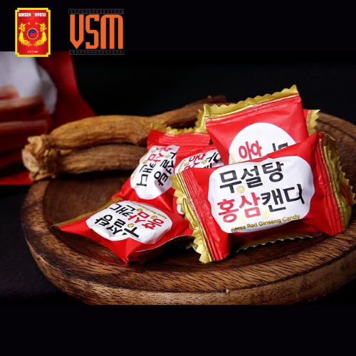Kẹo Hồng Sâm Hàn Quốc Không Đường Ginseng House - Bịch đỏ 500g - Giảm Mệt Mỏi & Căng Thẳng
