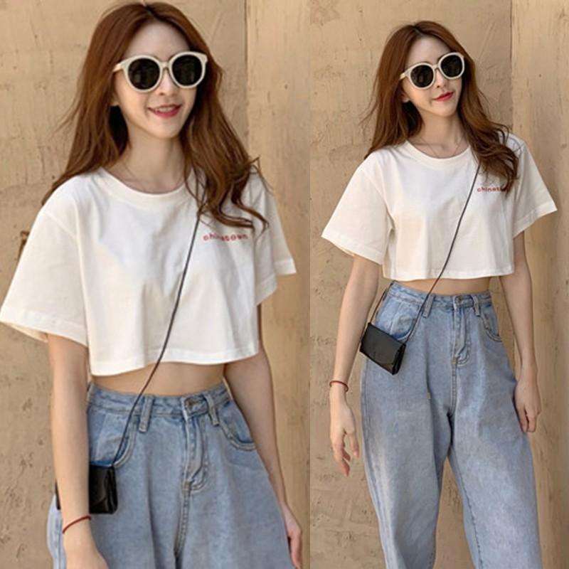 Áo Thun Tay Ngắn Cổ Tròn Hoạ Tiết Chữ Thiết Kế Dáng Rộng Thời Trang
