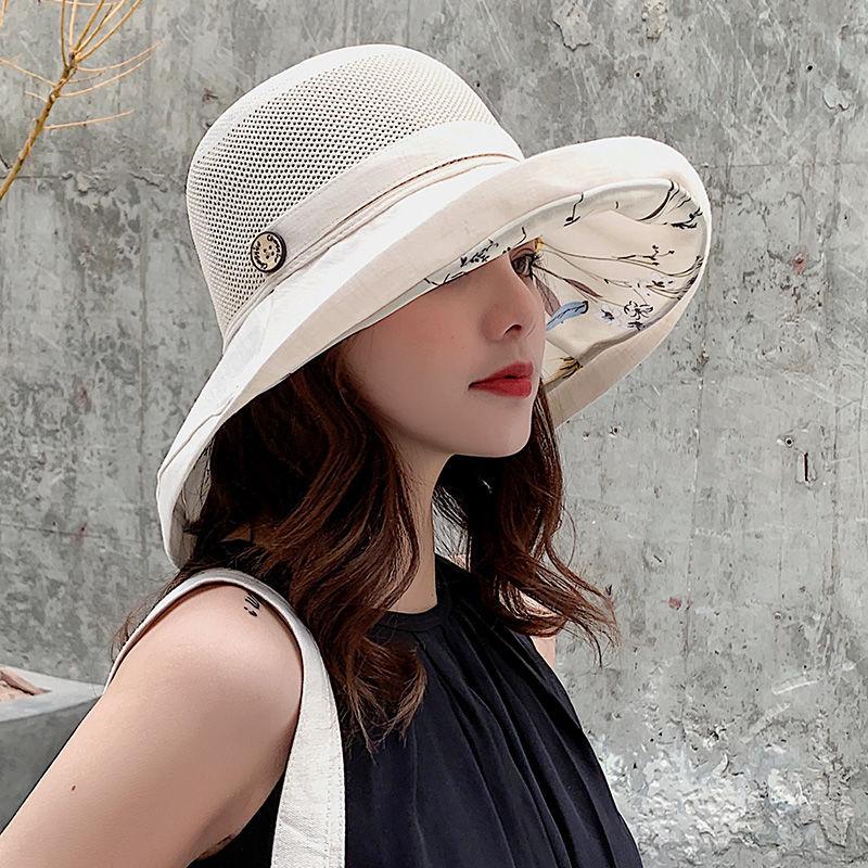 Mùa Hè Hoa Đi Biển Nữ Đi Foldbale Nắng Chống Tia UV Nón Lưới Thoáng Khí Nữ Nón Rộng Vành Nữ Chống Nắng mũ Lưỡi Trai