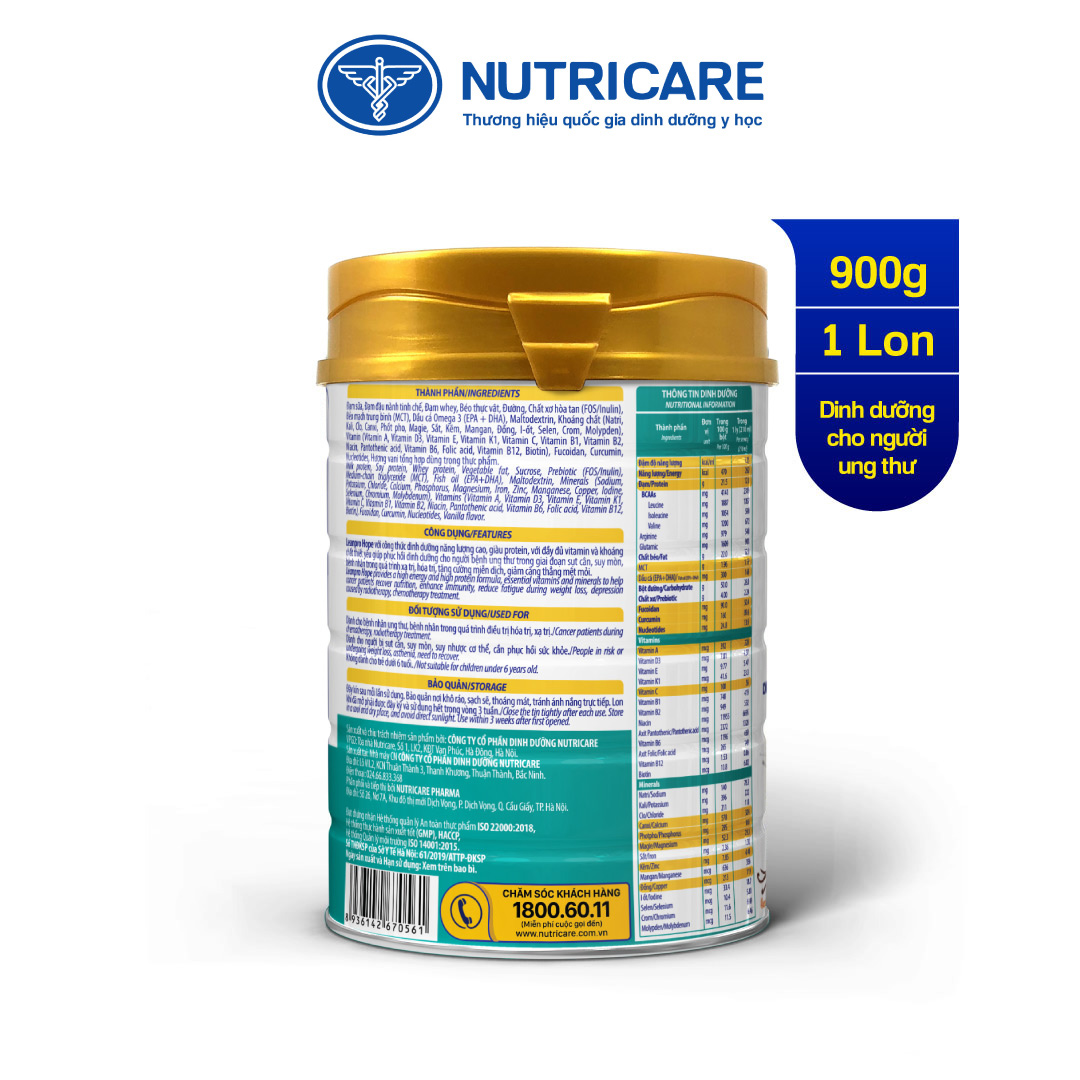 01 lon sữa Leanpro Hope 900g - Sữa dành cho người bệnh ung thư, suy mòn