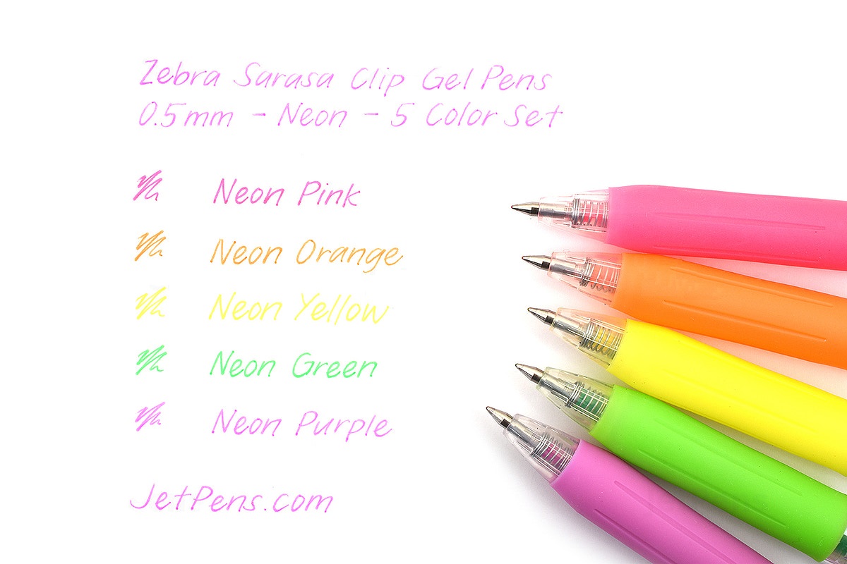 Bộ 5 bút gel Zebra Sarasa Clip - Metal tip 0.5mm - Neon Colors