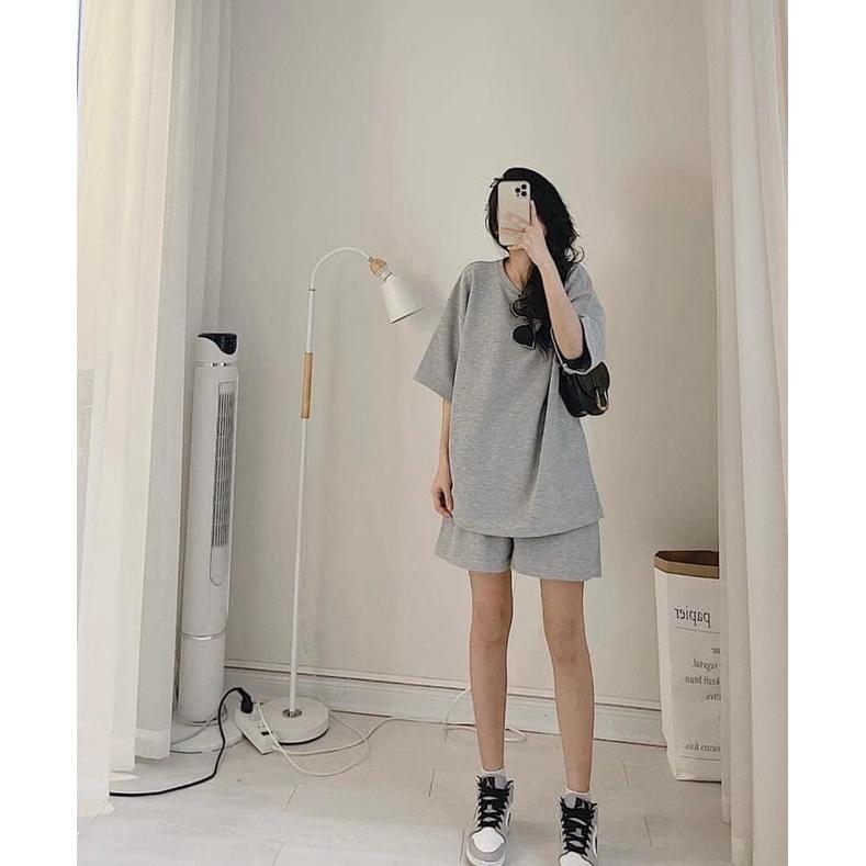 Bộ thể thao nữ mùa hè mặc nhà Form dáng rộng vải Ô xốp mềm mát màu xám xinh. MET SHOP