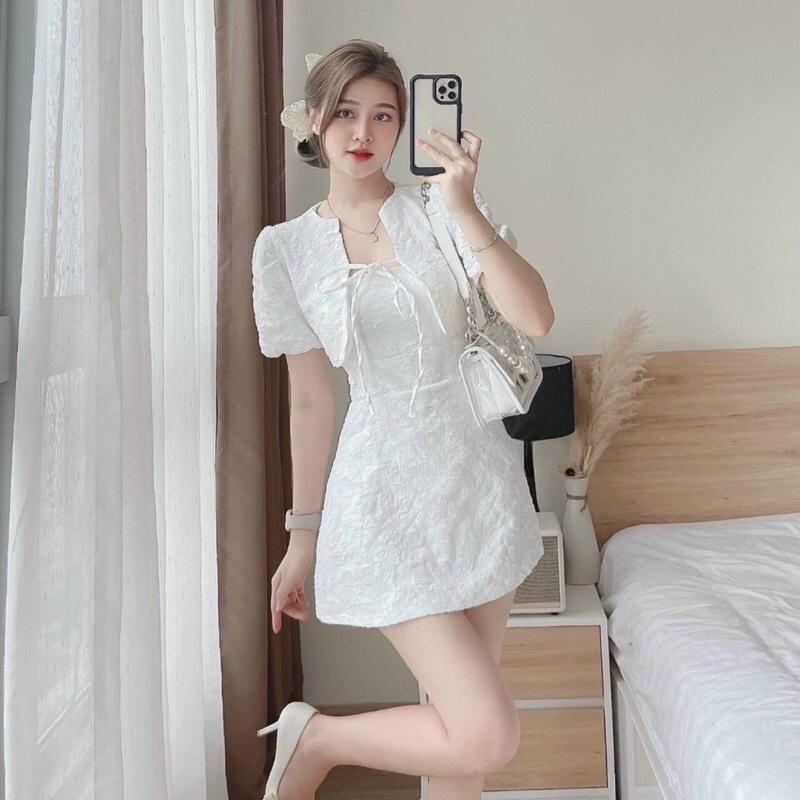 VÁY GẤM 2 DÂY PHỐI ÁO KHOÁC CROPTOP CỘT DÂY THIẾT KẾ SANG TRỌNG TINH TẾ