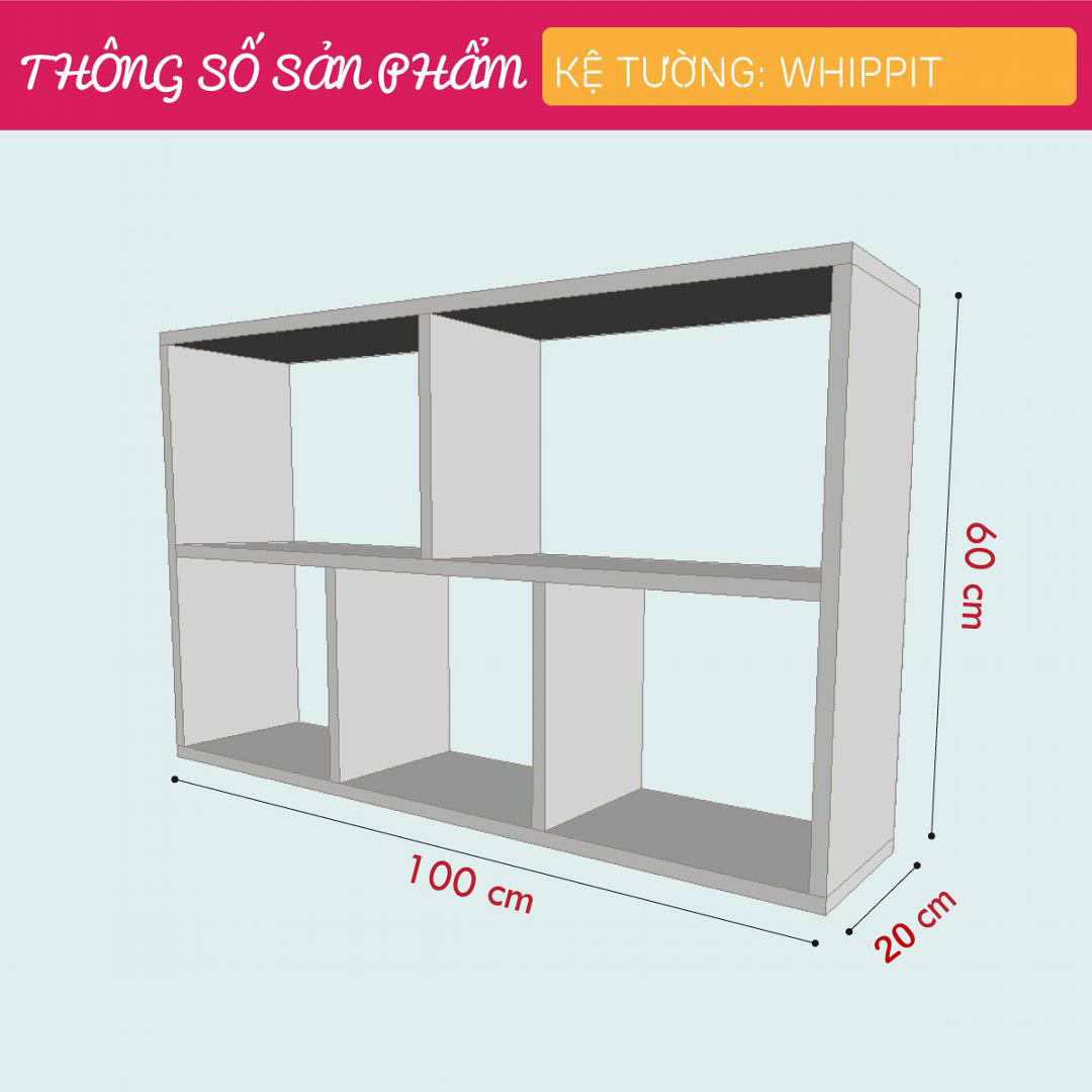 Kệ gỗ treo tường trang trí hiện đại SMLIFE Whippit | Gỗ MDF dày 17mm chống ẩm | D100xR20xC60cm