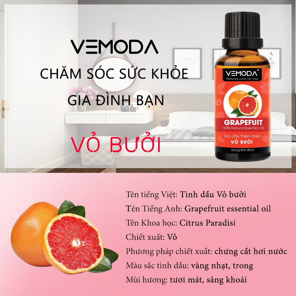 Tinh dầu Vỏ bưởi HG. Grapefruit Essential Oil 30ML. Tinh dầu xông phòng giúp kháng khuẩn, thanh lọc không khí, thư giãn, hỗ trợ giảm cân, chăm sóc da tóc. Tinh dầu thơm phòng cao cấp Vemoda