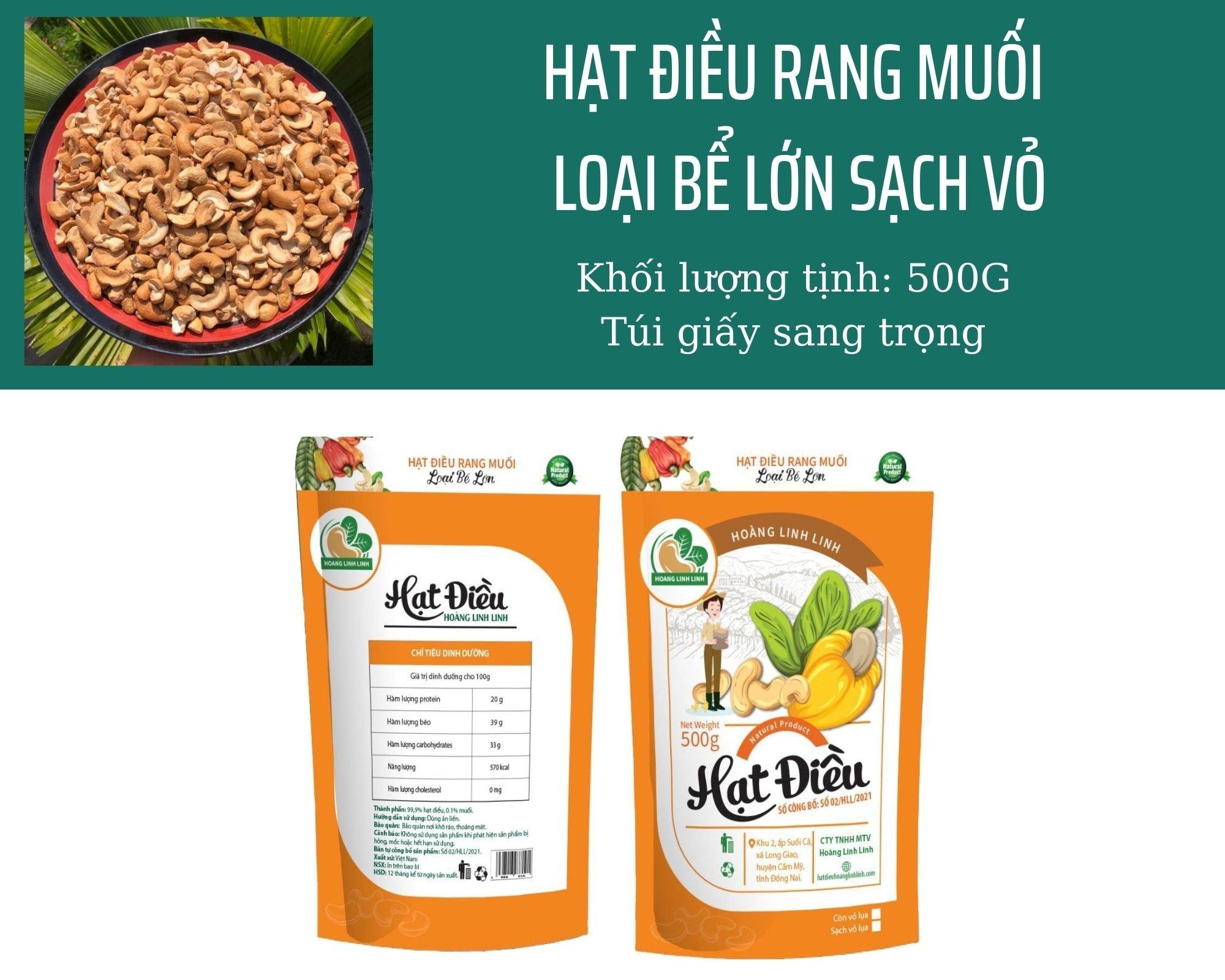 HẠT ĐIỀU BỂ RANG MUỐI   - TÚI GIẤY 500G - 500g