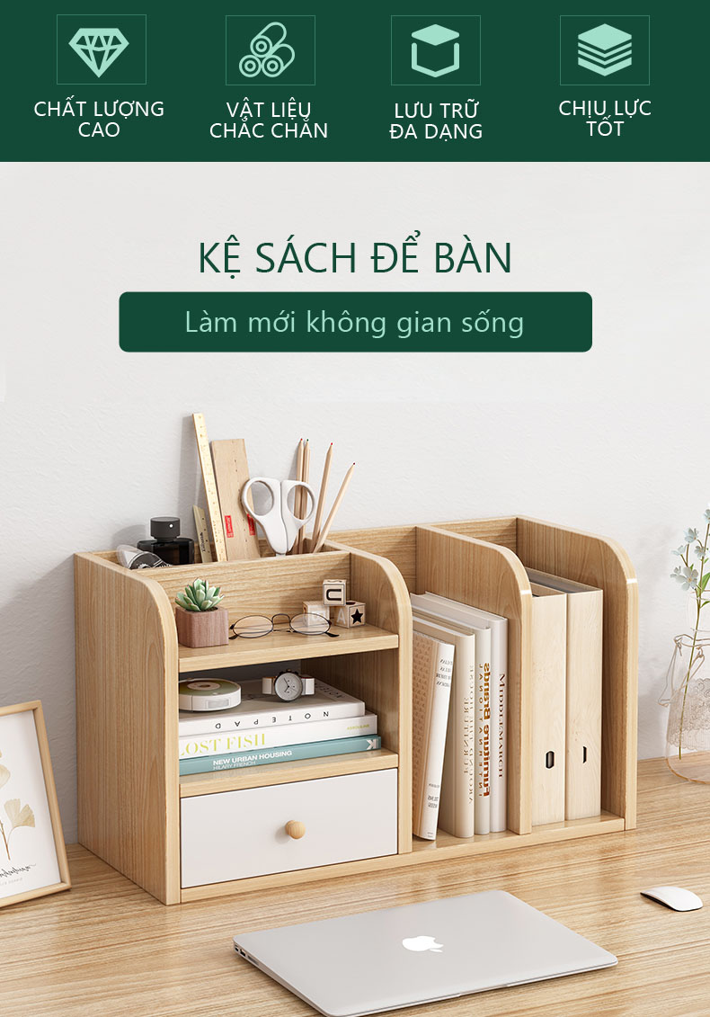 Kệ Sách Để Sàn GAPI Sức Chứa Lớn Và Có Ngăn Kéo - Chất Liệu Gỗ MDF Phủ Melamin Chống Nước Và Xước  GP176