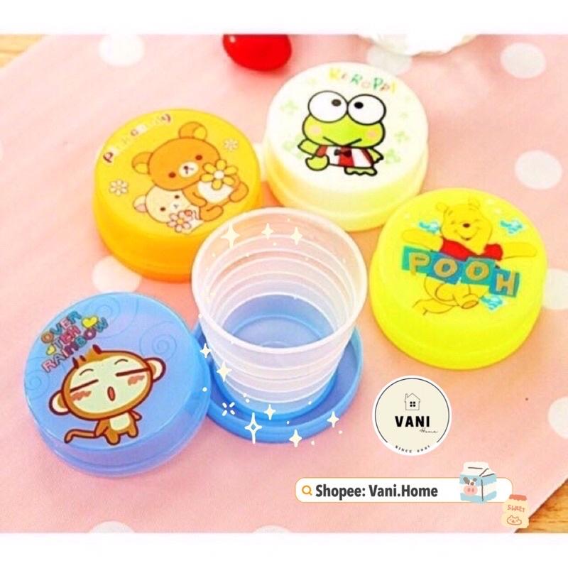 Ly uống nước gấp gọn trong suốt có có nắp đậy hình thú đáng yêu phù hợp picnic, du lịch, văn phòng, trường  học