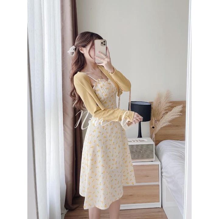 Đầm hoa đính nút nhẹ nhàng với 3 màu siêu xinh dành cho các nàng đi chơi, dạo phố