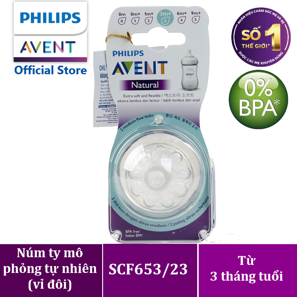 Núm ty Silicon mô phỏng tự nhiên hiệu Philips Avent cho trẻ sơ sinh