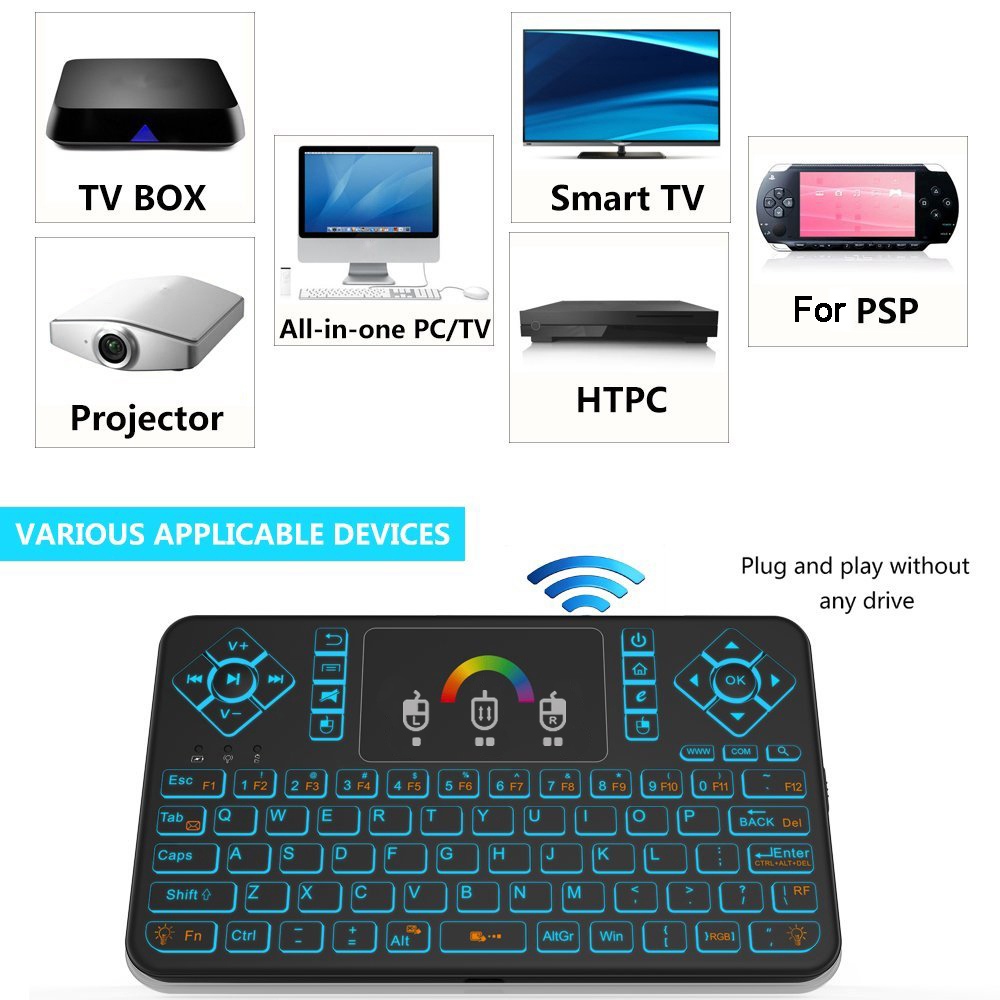 Bàn Phím Không Dây Q9 2.4g RF Với Chuột Điều Khiển Từ Xa Cầm Tay Và Bàn Di Chuột Đèn LED Dành Cho AnDroid TV Box