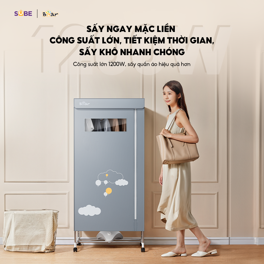 Tủ Sấy Quần Áo Bear Máy Sấy Quần Áo Tủ Sấy Nhanh Khô Diệt Trùng Khử Khuẩn  D12D5 - Hàng chính hãng