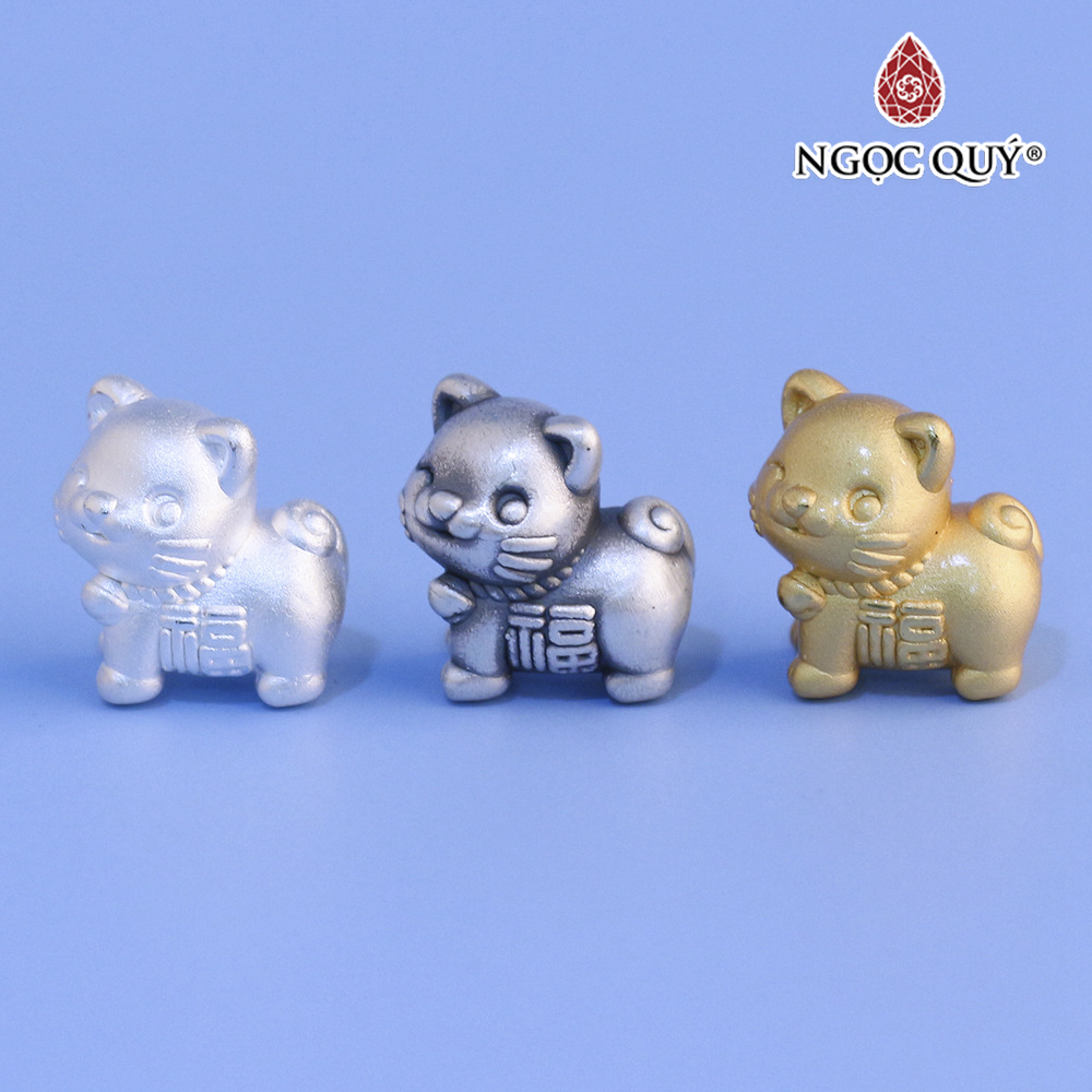 Charm xỏ ngang hình chú mèo may mắn - Ngọc Quý Gemstones