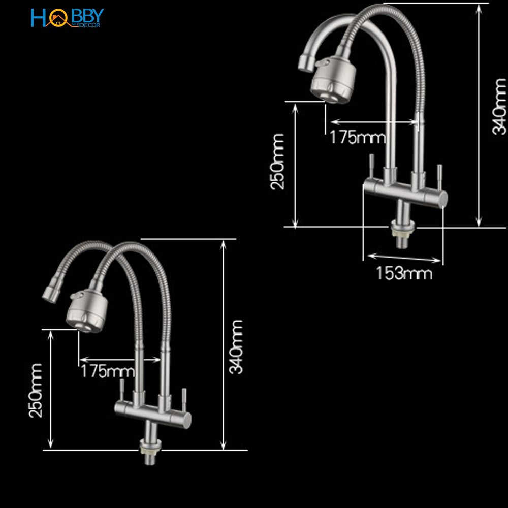 Vòi rửa chén 2 đầu lạnh lò xo có vòi tăng áp 2 chế độ phun HOBBY Home Decor LX2D chuẩn Inox 304 - 2 kiểu dáng