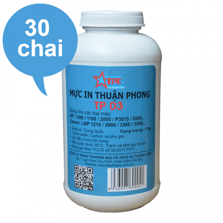 Bộ 30 chai Mực đổ Thuận Phong TP03 dùng cho máy in HP / Canon - Hàng Chính Hãng