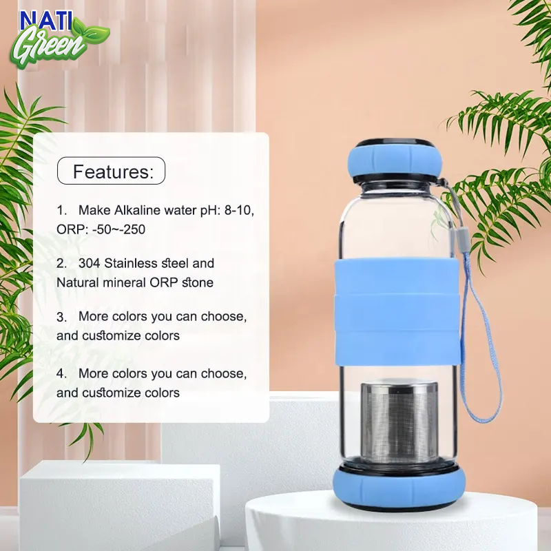 Bình Tạo Nước Kiềm Mỹ 550ML Tiện ích tạo 8,5-10pH trong 2-3p NatiLife ( tặng 1 túi vải đeo bình + 2 gói đá + kíp test pH)