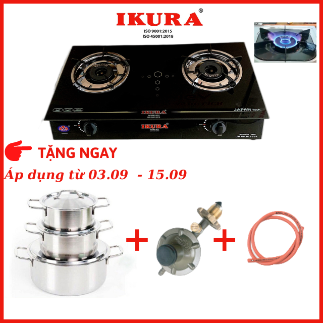 Bếp Gas IKURA IV-5880 Tặng Bộ 3 Nồi Inox Cao Cấp + Van Điều Áp Tự Động và 1,5m Dây gas - Hàng Chính Hãng