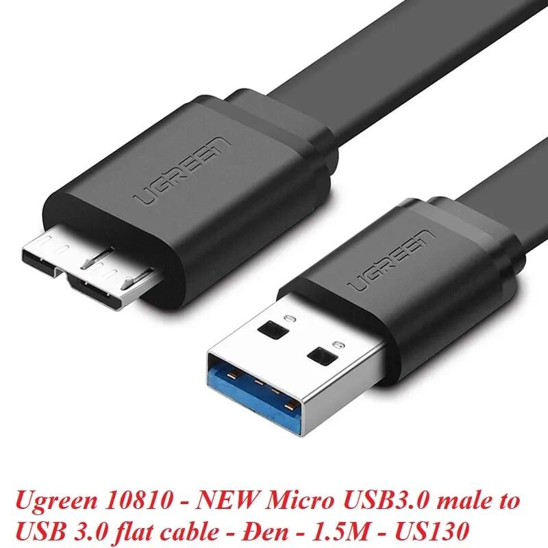 Ugreen UG10810US130TK 1.5M màu Đen Cáp USB 3.0 sang MICRO USB 3.0 cho ổ cứng dáng dẹt - HÀNG CHÍNH HÃNG