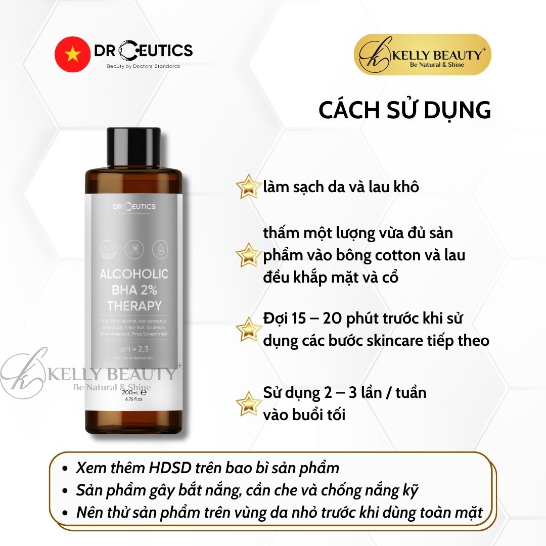 DrCeutics ALCOHOLIC BHA 2% Therapy NỀN CỒN- Giảm Mụn, Loại Bỏ Da Chết, Dầu Thừa; Se Lỗ Chân Lông | Kelly Beauty