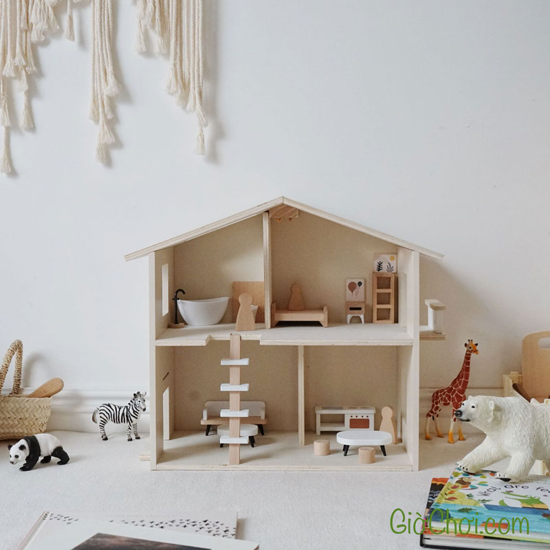 Nhà búp bê bằng gỗ Wooden Dollhouse cho bé từ 3 tuổi