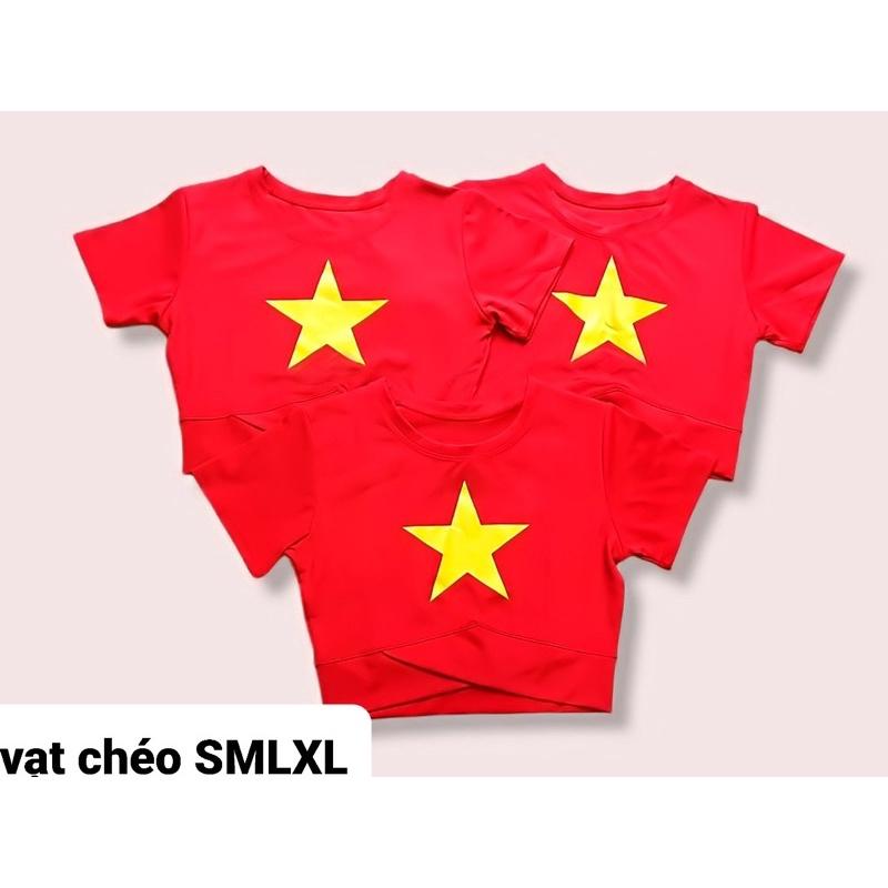 Áo croptop cờ đỏ sao vàng vạt chéo mẫu mới in đẹp chất liệu đẹp đồng phục đội nhóm tập aerobic, yoga, Zumba nữ