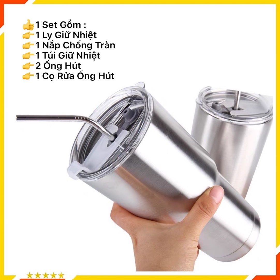 Ly giữ nhiệt, cốc giữ nhiệt Thái Lan 900ml, Giữ Nóng Lạnh Được 3-4h, kèm full phụ kiện: Túi giữ nhiệt, ống hút, cọ rửa
