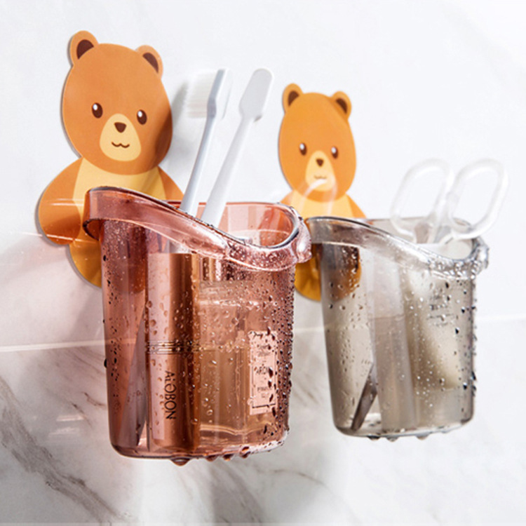 Cốc dán tường nhà tắm đựng bàn chải, kem đánh răng siêu dính,hình gấu nâu dễ thương