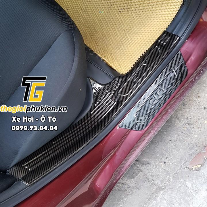 Bộ Ốp bậc cửa, Nẹp bước chân Honda City 2015-2021 vân Carbon