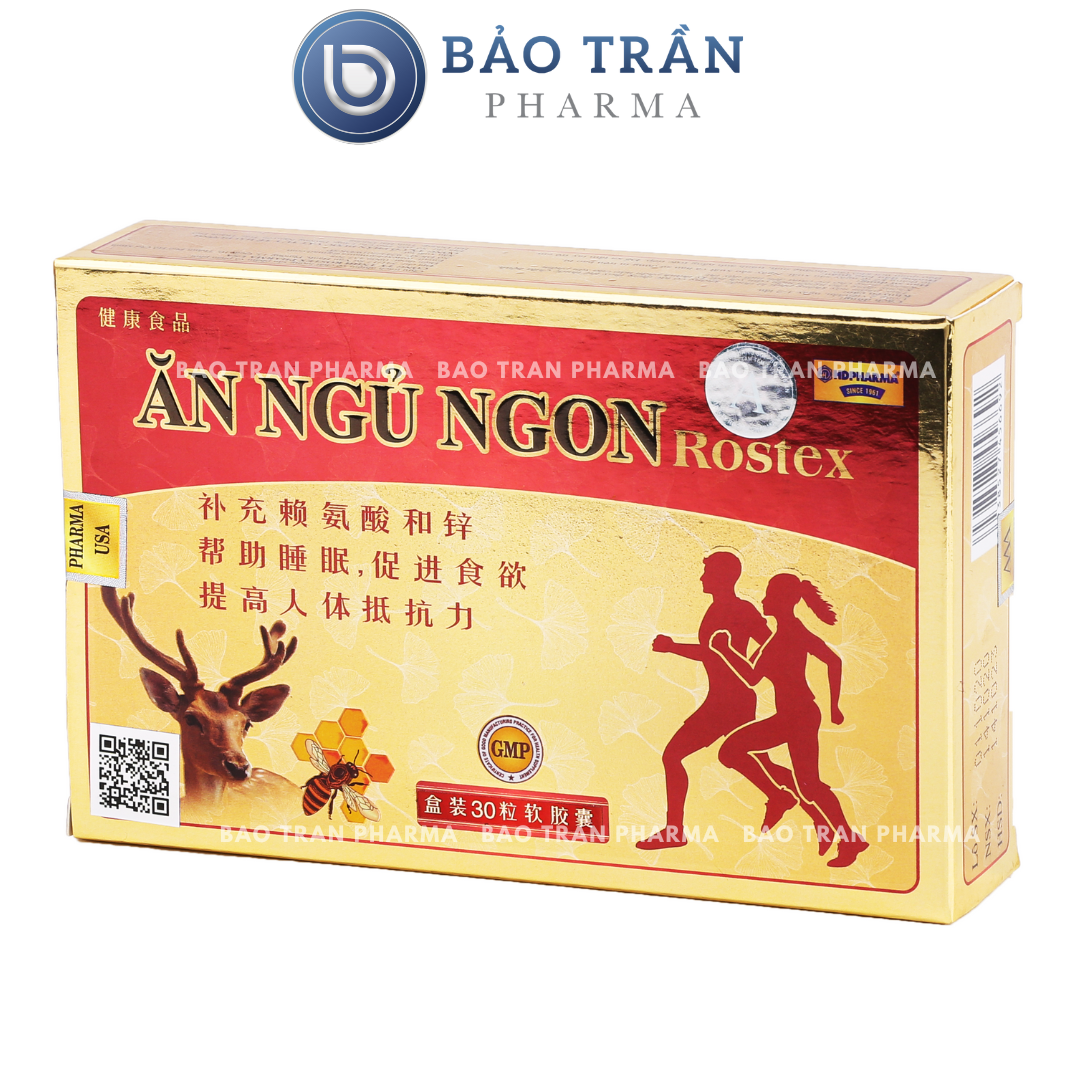 Viên Ăn Ngủ Ngon Rostex bổ sung omega 3, lysin, kẽm zinc giảm mất ngủ, ăn ngon, ngủ ngon, tăng cường sức khỏe- Chai 60 v