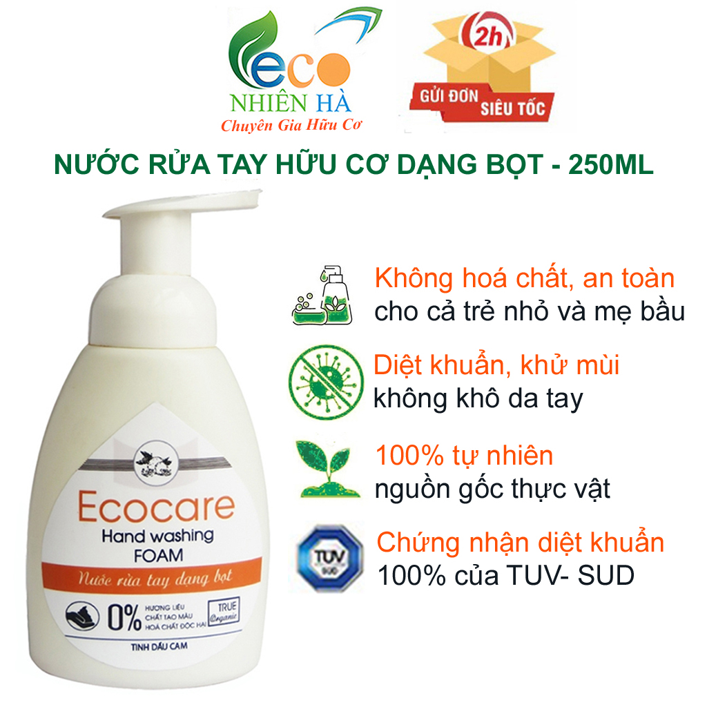 Nước rửa tay ECOCARE 250ml tinh dầu thiên nhiên, nước rửa tay tạo bọt, không khô da tay