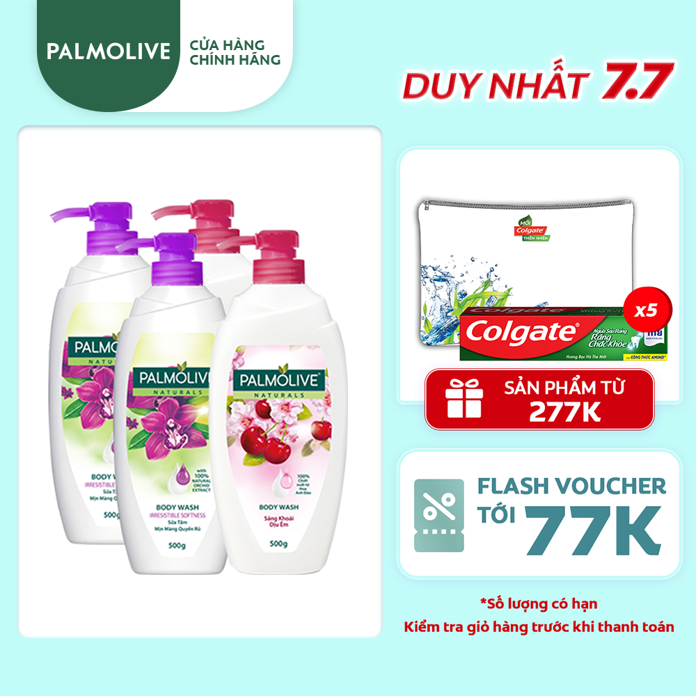 Bộ 4 Sữa tắm Palmolive Naturals chiết xuất 100% thiên nhiên 500g chiết xuất từ hoa anh đào và phong lan