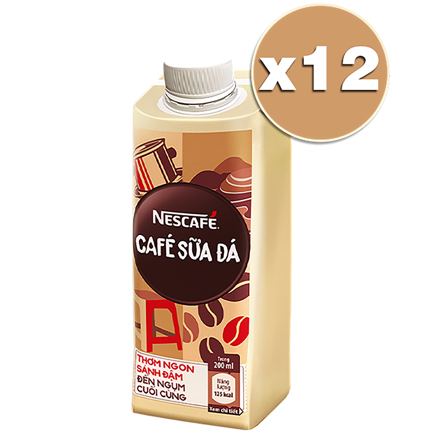 Lốc 12 cà phê uống liền Nescafé cà phê sữa đá (hộp 180ml) [Tặng bộ 3 hộp nhựa Inochi]
