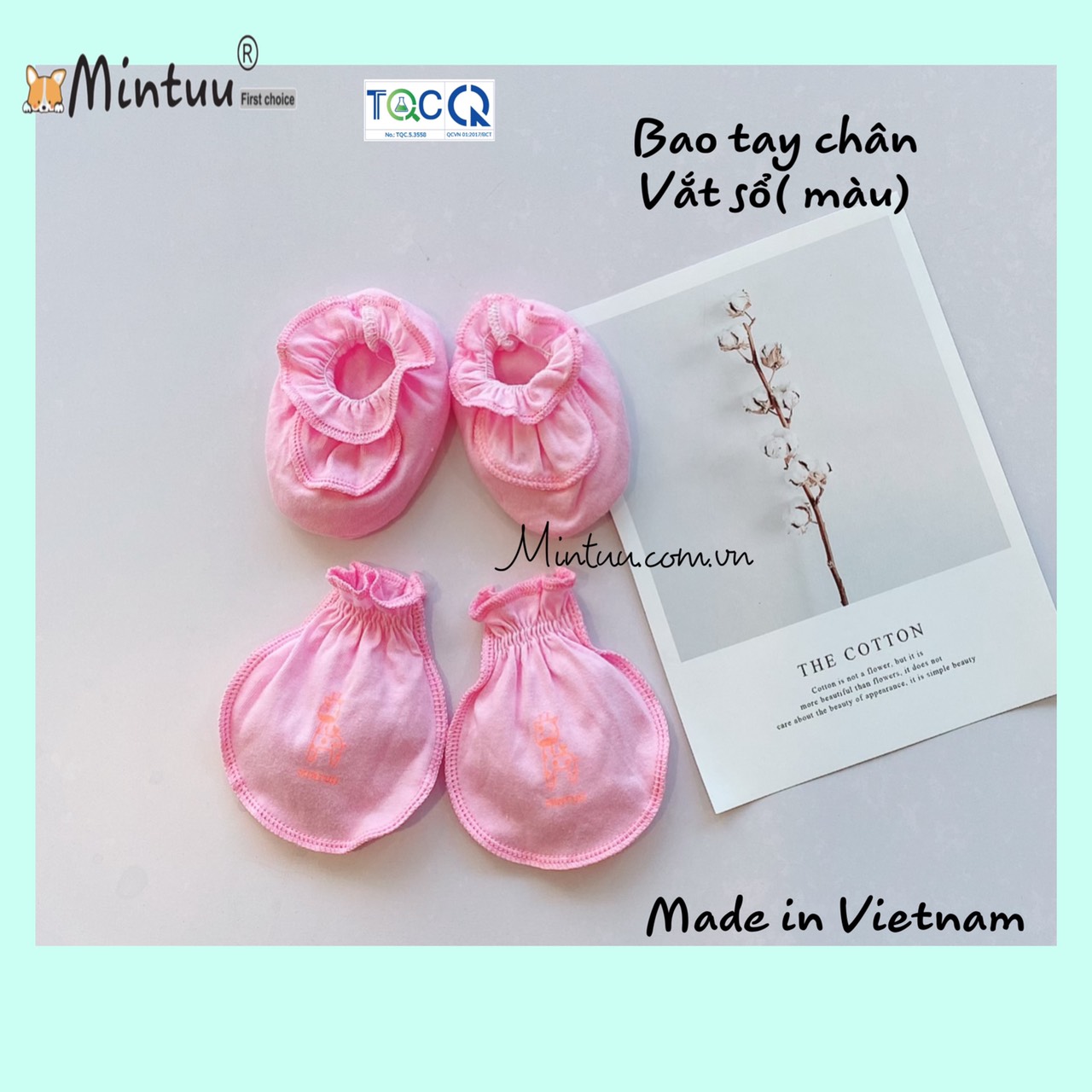 Bao tay bao chân sơ sinh màu cổ thun, chất liệu vải 100% cotton thương hiệu MINTUU