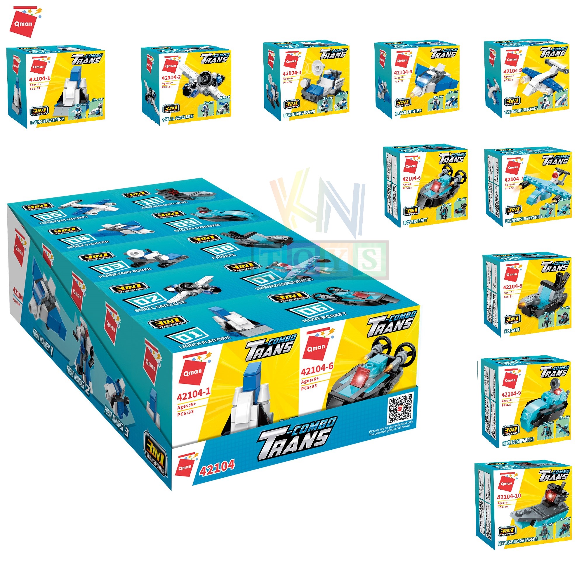 Đồ chơi lắp ráp, xếp hình Qman 10 in 1 – mô hình xe, máy bay, thú, khủng long